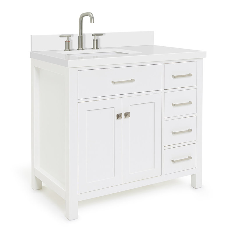 Meuble-lavabo simple 36 po avec plateau en quartz blanc Abbate, Blanc
