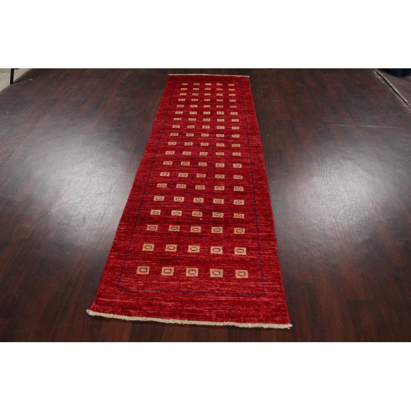 Tapis rouge noué à la main de conception unique 2 pi 7 po x 8 pi 0 po
