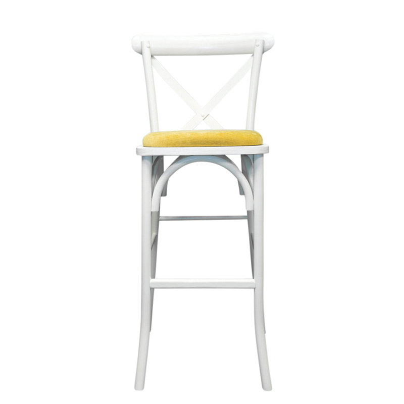Stannard Yes Upholstered Bar Stool with Solid Wood Frame, White/Mustard