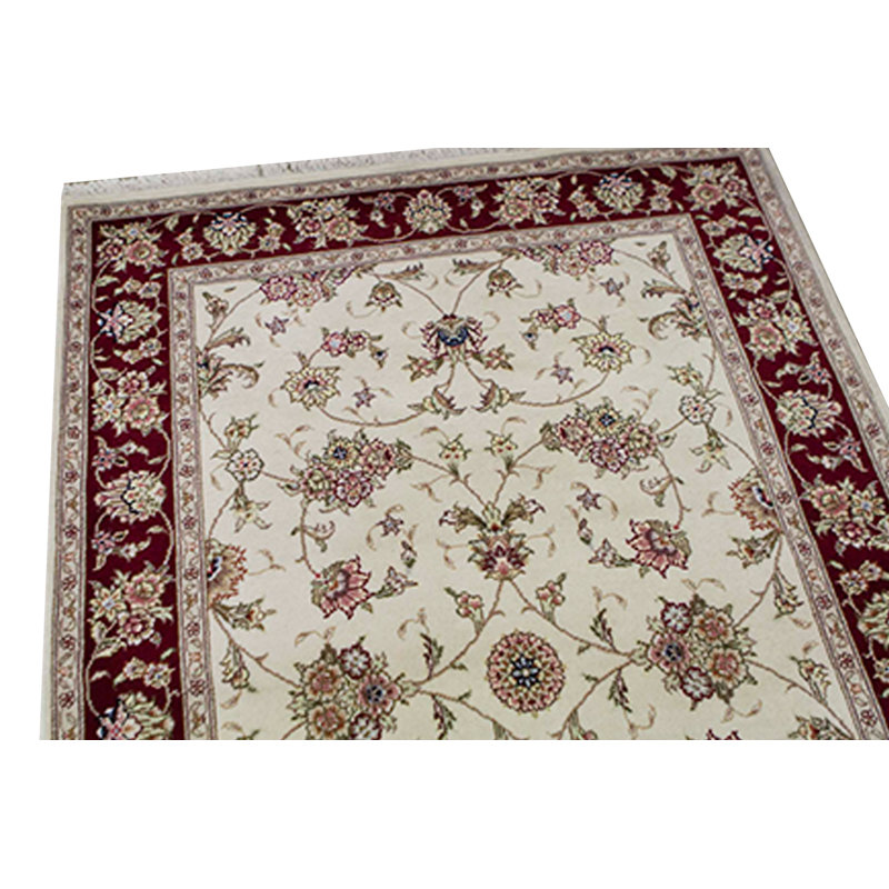 Tapis ivoire et vin noué à la main de haute qualité