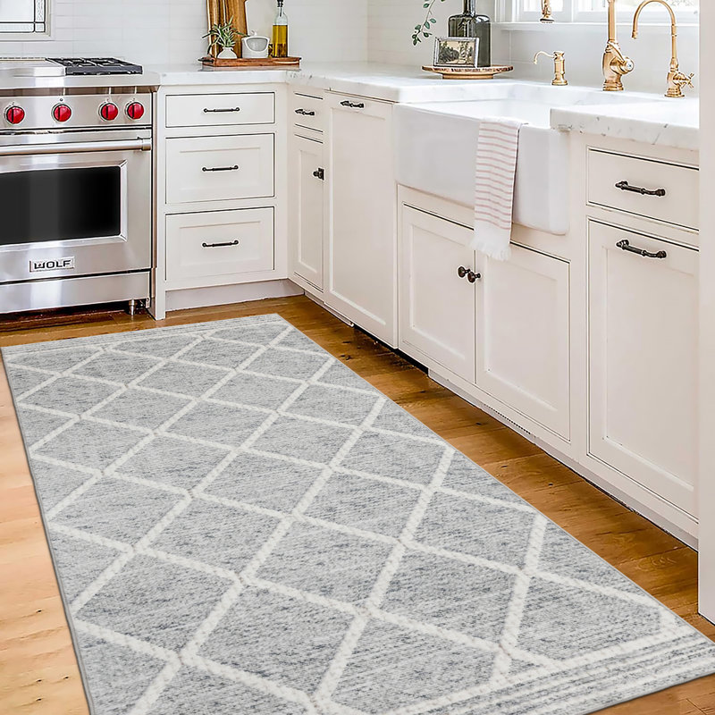 Tapis ivoire délavé à la machine Lusko Tessa, Tapis de couloir 2 pi 6 po x 6 pi, Gray Ivory