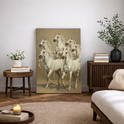 Courir avec des chevaux blancs, images de salon, impression sur toile encadrée
