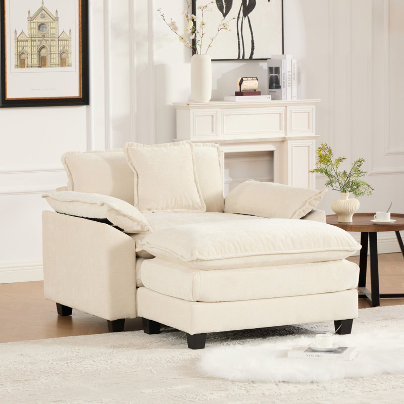 Grid 47'' W Oversized Accent Chair, Deep Seat Chenille Cloud Sofa Chair With Ottoman, Beige