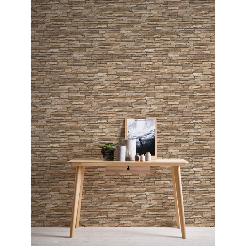 Bricks and More Collection Chic Stonewall Effect Wallpaper Roll, Beige