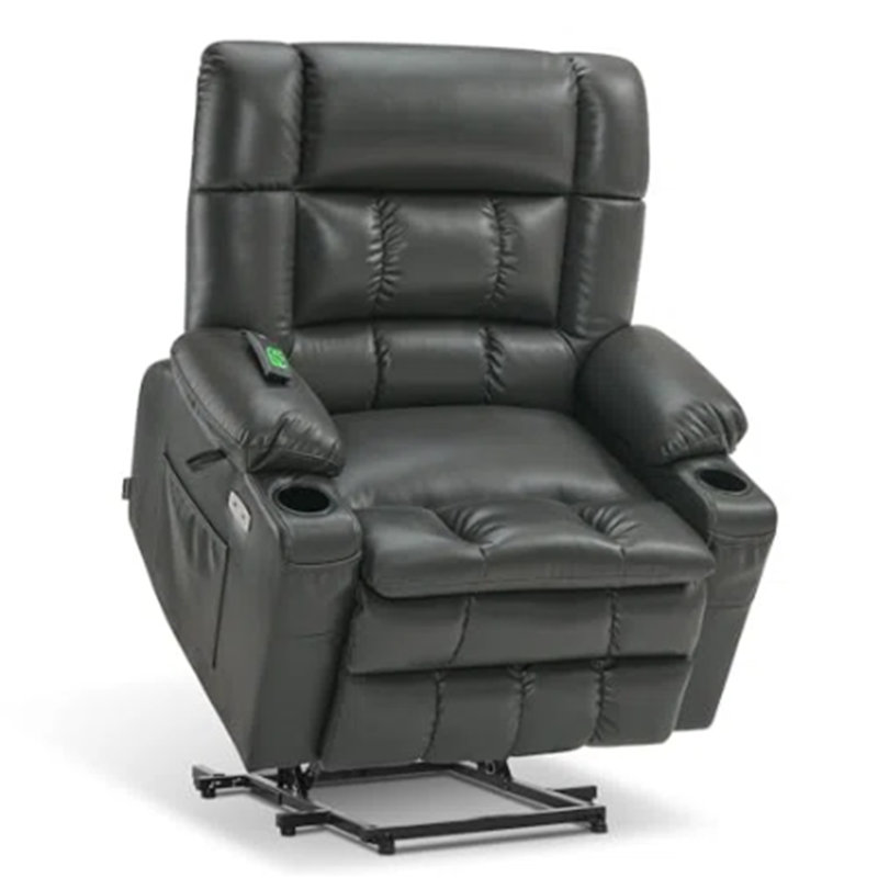 26.4'' seat Width Dual Motor Power Recliner Lift Chair with Vibration Massage and Heat, Infinite Position, Faux Leather, Gray