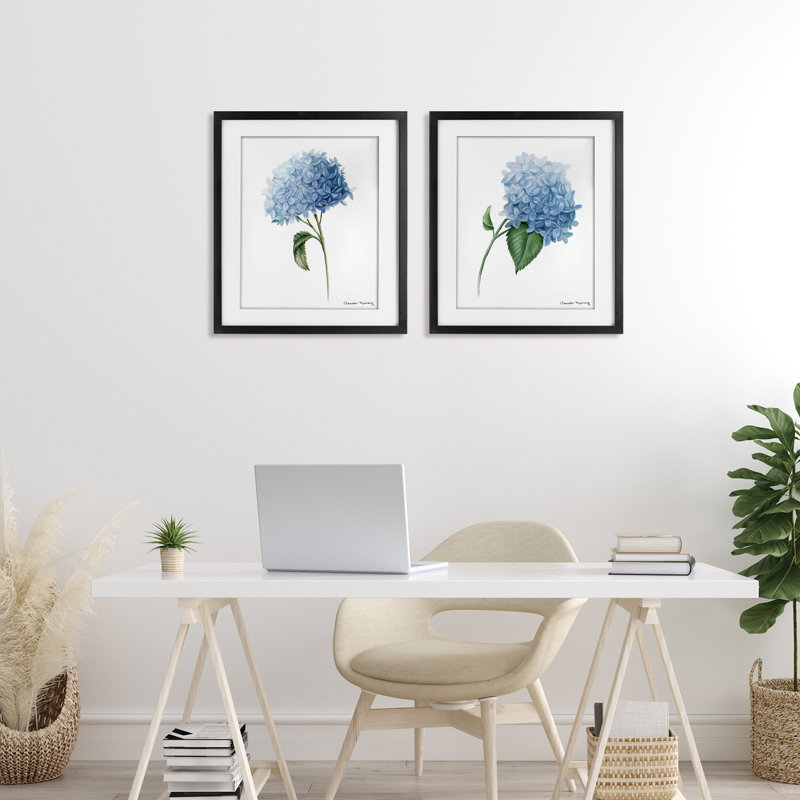 «In Bloom Hydrangeas», ensemble de 2 impressions encadrées sous verre, par Danielle Murray, Cadre noir minuit