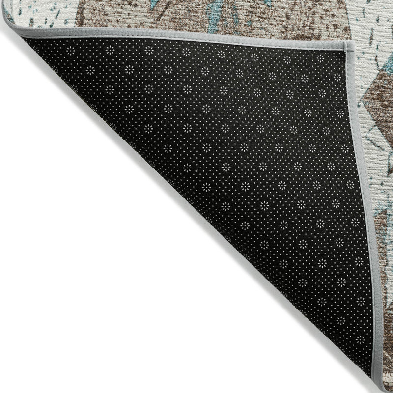 Tapis bleu sarcelle lavable à la machine intérieur / extérieur Xhevrie, Rectangle 10 pi x 14 pi