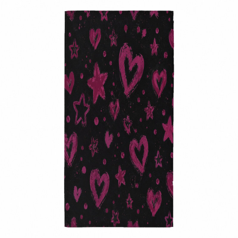 1Pcs Black Heart Star Beach Towel, featuring hand-painted brush stroke hearts and stars in pink on a background. Large microfiber, ideal for, swimming, travel, cute design kids.