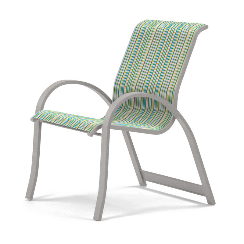 Aruba Stacking Patio Dining Armchair, Red 1D Sunbrella®, Warm Gray