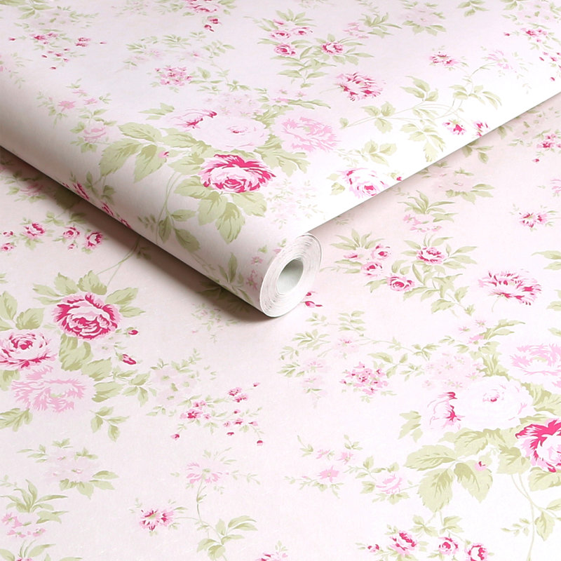 Rachel Ashwell Wild Flower Off White Wallpaper, Pink