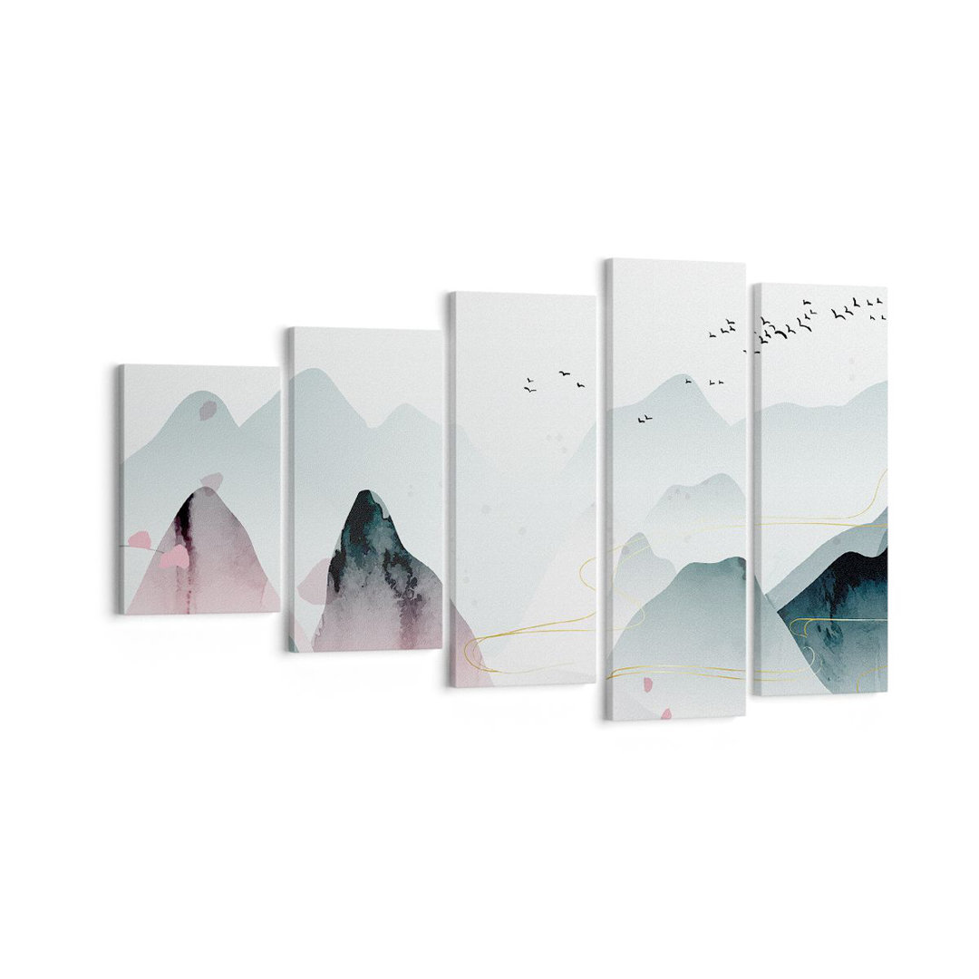 5-tlg. Leinwandbilder-Set Mountains Birds Modern