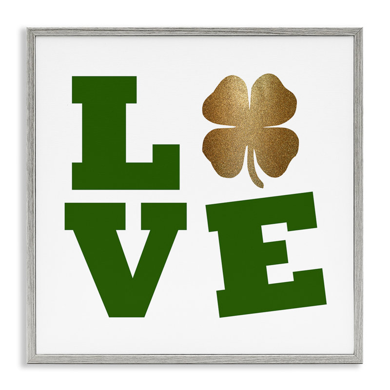 «St Patrick's Day Clover Love Symbole» par Sheldon Lewis - cadre flottant, impression sur bois, H 17 po x l 17 po x P 1,5 po