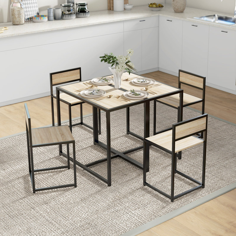 Industrial Dining Table Set for 2, Small Kitchen Table and Chairs,wood, Oak, Oak