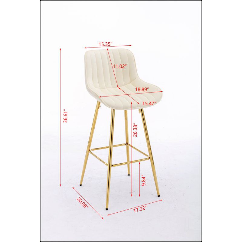 Ensemble de 2 tabourets de 30 pouces avec repose-pieds chromé en velours, Beige
