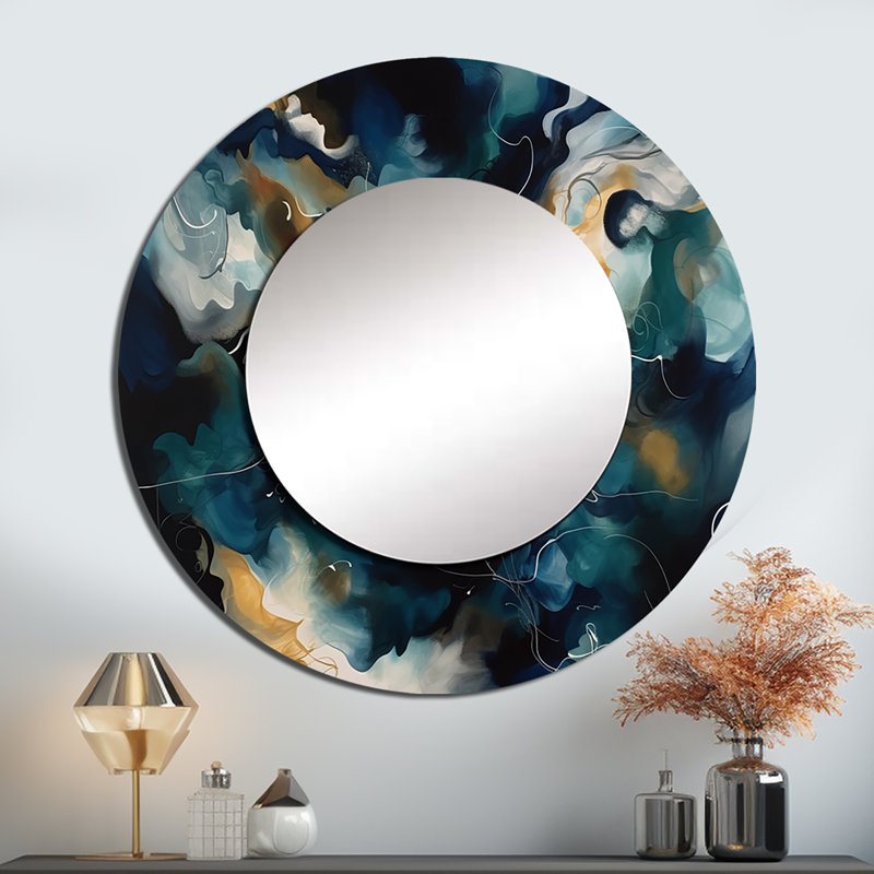 Mouvement artistique bleu et blanc de Pepillo - miroir décoratif géométrique, miroir mural rond bleu, impression sur métal