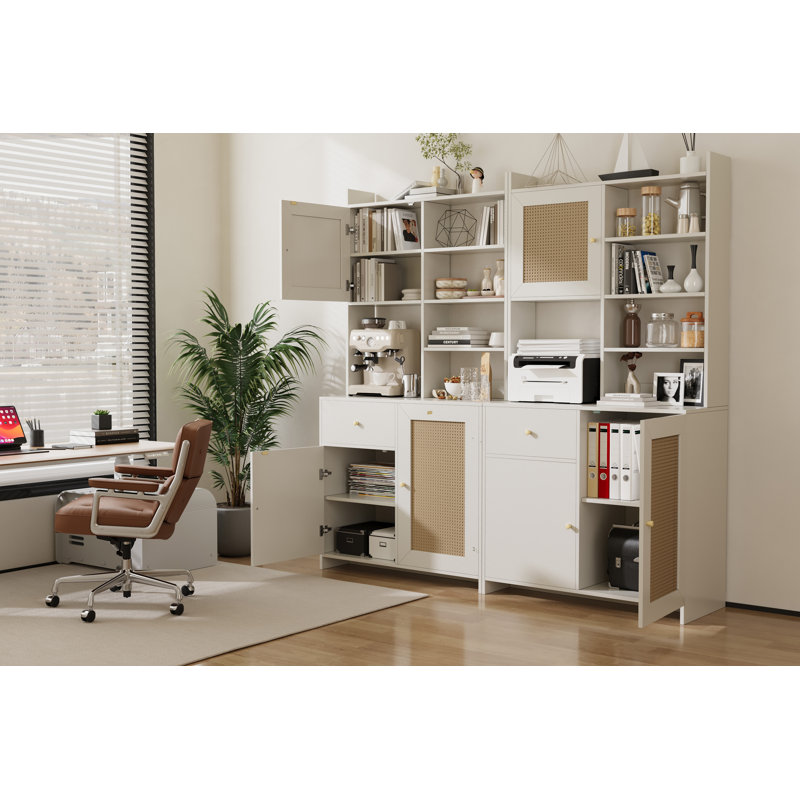 71'' Tall Kitchen Pantry Storage Cabinet, Kitchen Hutch Bar Cabinet with Microwave Stand, Farmhouse Buffet Cabinet, White