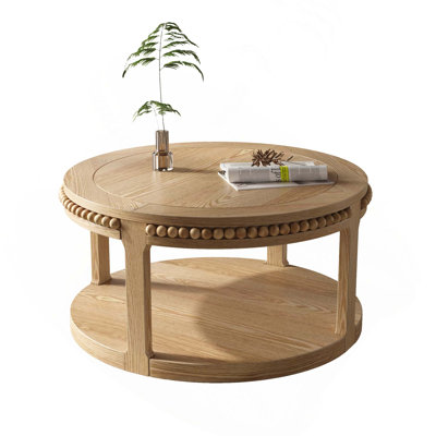 Rustic Two-Tier Solid Wood Coffee Table with Open Storage Shelf for Living Room Organization and Display