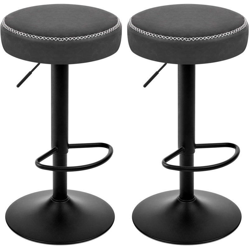 Sutherby Swivel Round Bar Stool, Height Adjustable, Metal Frame, Vintage Faux Leather, Anthracite