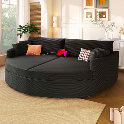 Très grand canapé-lit double avec méridienne 102,3 po et canapé-lit rembourré avec siège profond et ports USB pour le salon