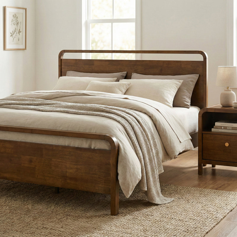 Roundhill Furniture Eldren Wood Platform Bed in Walnut Finish, King, King