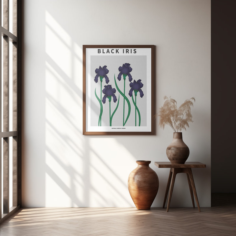 "Black Iris", art mural texturé encadré, Argent, H 14 po x l 10 po