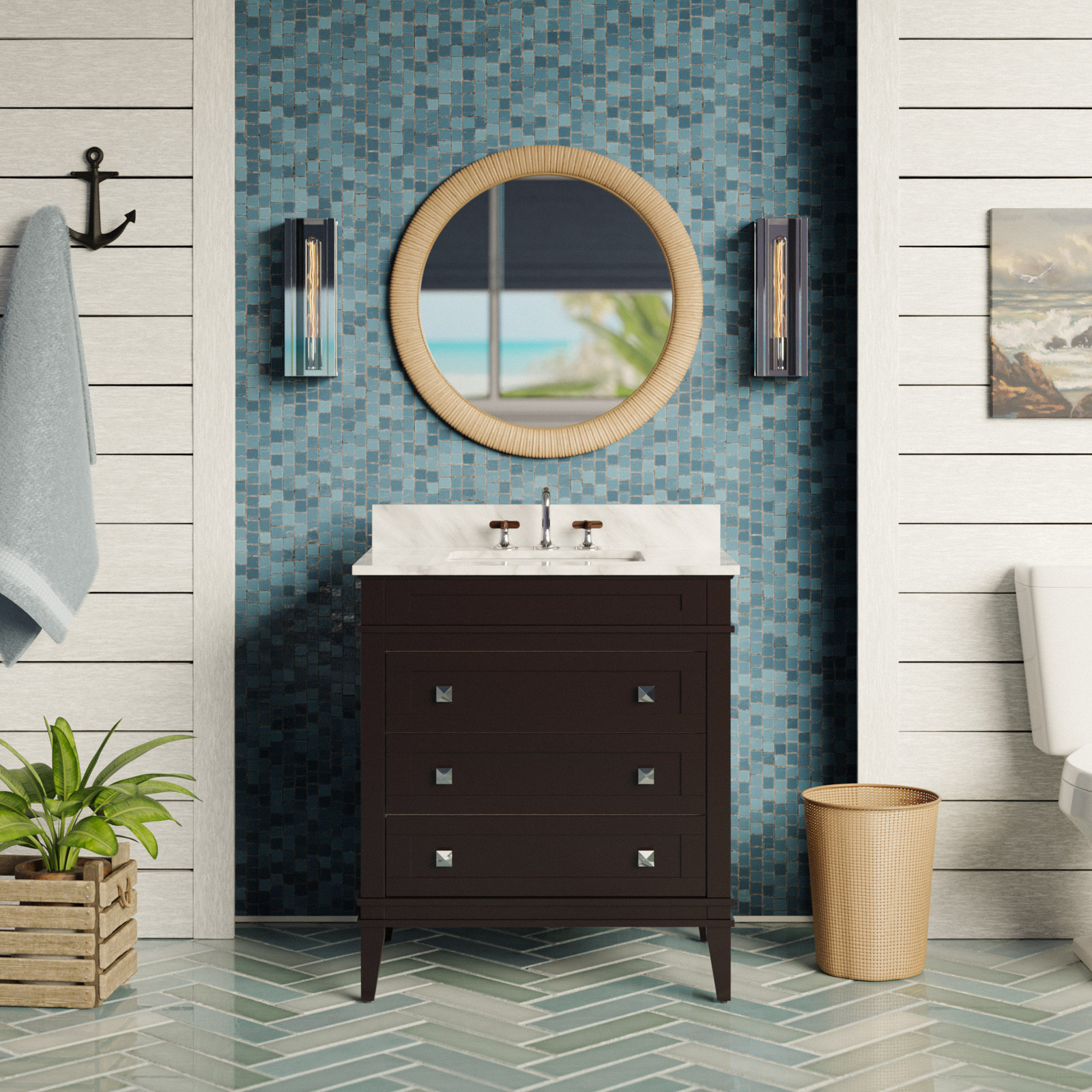 30'' Single Bathroom Vanity, Chocolate, Carrara Marble