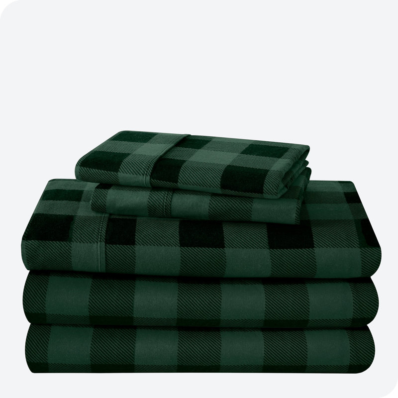 Flannel Plaid Sheet Set, Split King Sheet Set+2 Fitted Sheet+2 Pillowcases