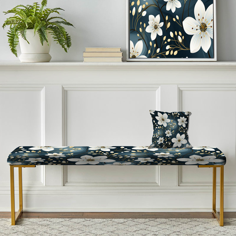 Motif floral blanc bord de mer - banc rembourré floral doré