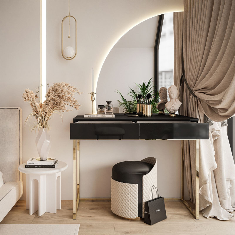 Dalshawn Dressing Table with Mirror, Black