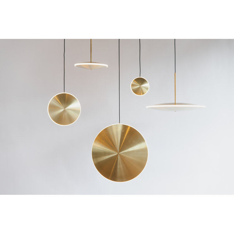 Chrona Modern Round Spun Brass Pendant Light, Horizontal, 7" H x 6" W x 6" D, Solid Brass