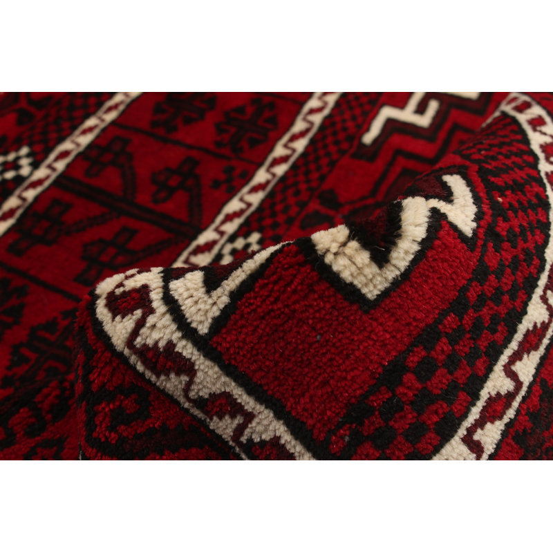 Hand-Knotted Rizbaft Red Wool Rug 3'10" X 6'7"