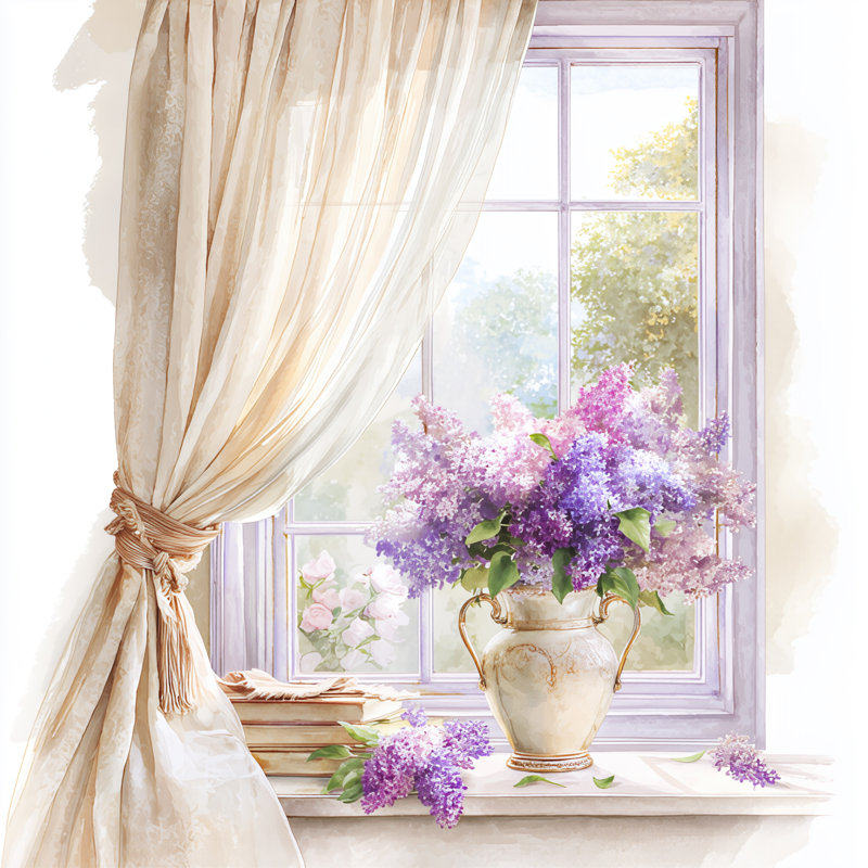 «Lilac Window Morning», art mural sur toile tendue, L 40 po x H 40 po x P 1,5 po