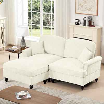 Canapé modulaire convertible en L convertible en chenille avec jupe amovible, causeuse de style Mid-Century avec repose-pieds et pieds fuselés