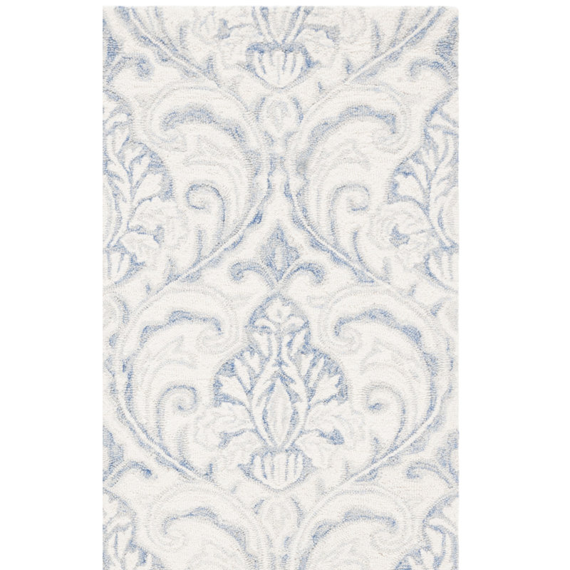 Tapis bleu marine / crème en laine touffeté à la main Hicat Ikat, Rectangle de 5 pi x 8 pi