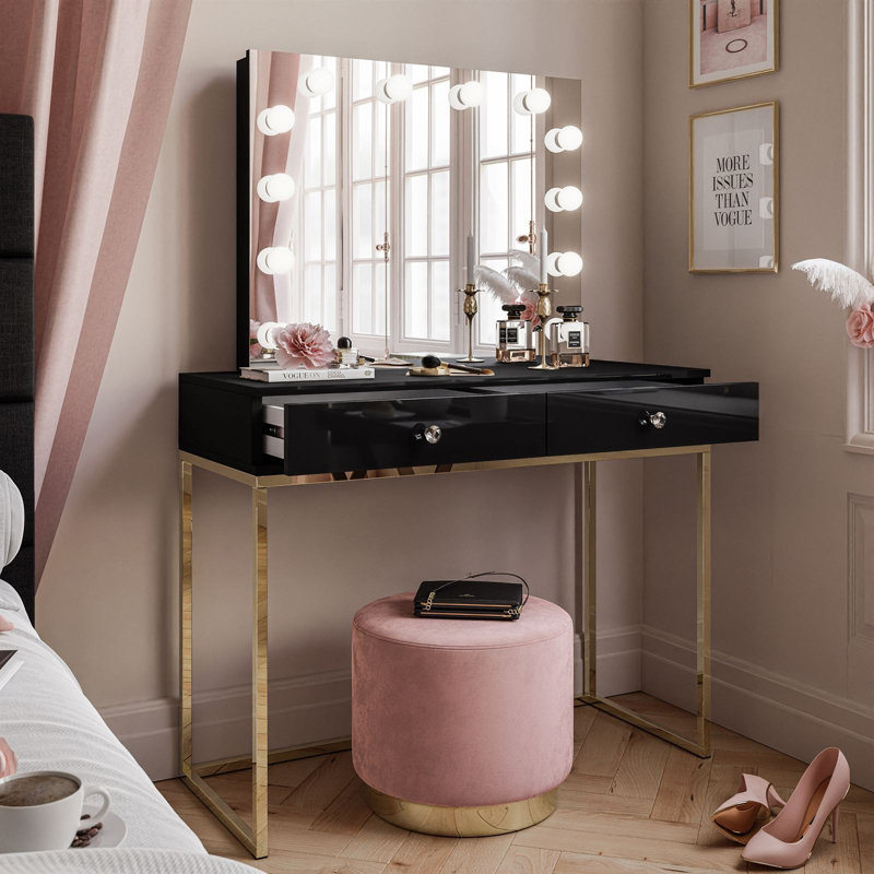 Blanco Dressing Table with Mirror, Black
