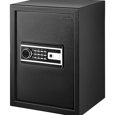 2.1 Cu.ft Fingerprint Safe With 2 Keys And Digital Keypad, Q235 Steel, Wall - Mounted For Security, Black Color Box Pistols Documents, Cu.ft, Keypad Unlock, Mounted, Exterior