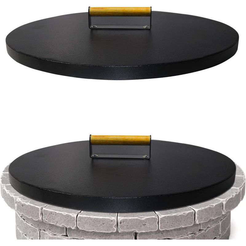 Couvercle de foyer d'extérieur de 30 po avec abat-jour de foyer en acier au carbone résistant à la rouille de 2 mm et avec poignées en bois ergonomiques - compatible avec un foyer d'extérieur de 28 po ou moins