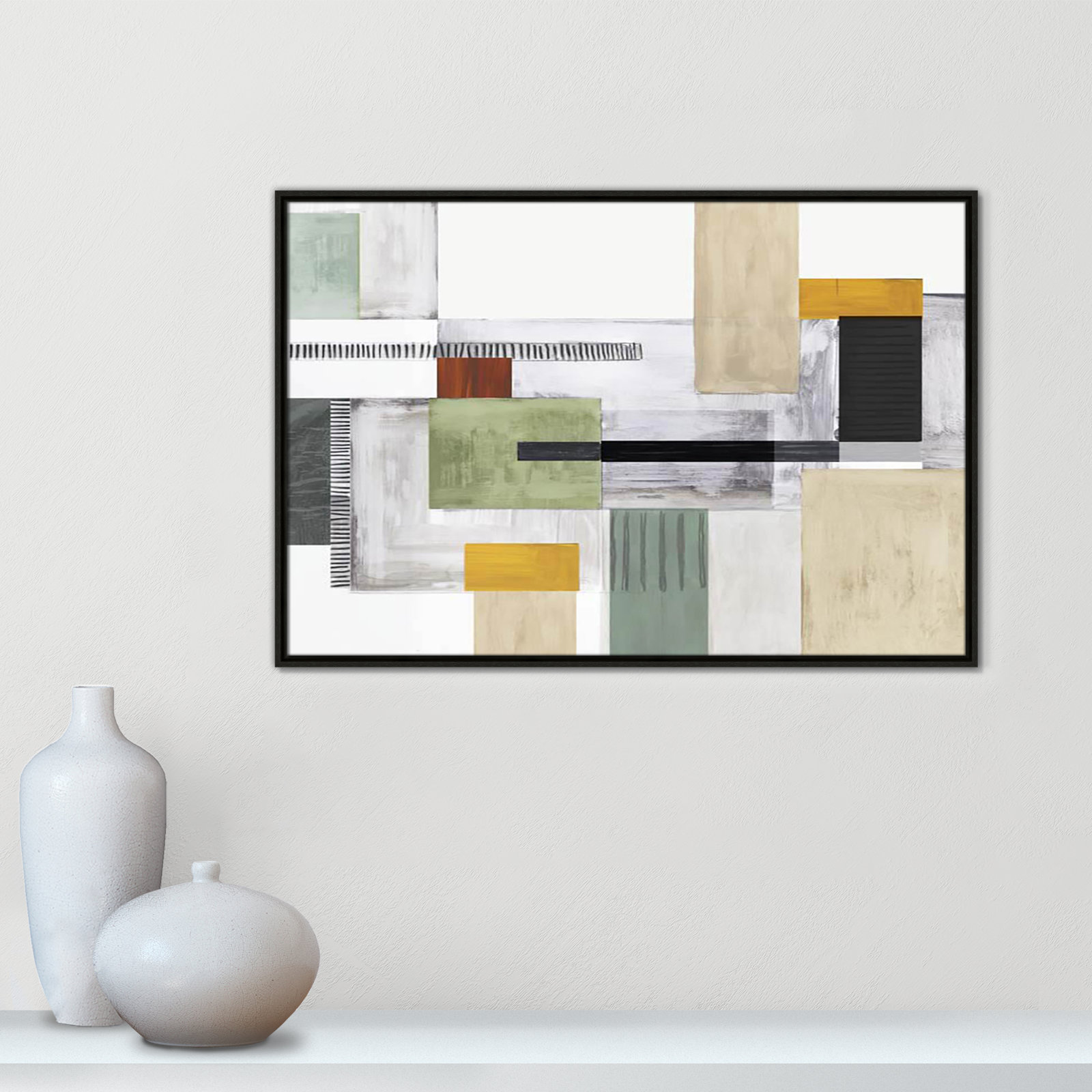 Playful Blocks Print by Tom Reeves, No Mat, Espresso Floater Framed, 25.5" H x 37.5" W x 2" D