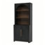 Bibliothèque noire de 180 cm avec armoire, étagère moderne en panneaux de particules dotée d'étagères ouvertes et de portes cintrées, idéale pour le salon ou le bureau.