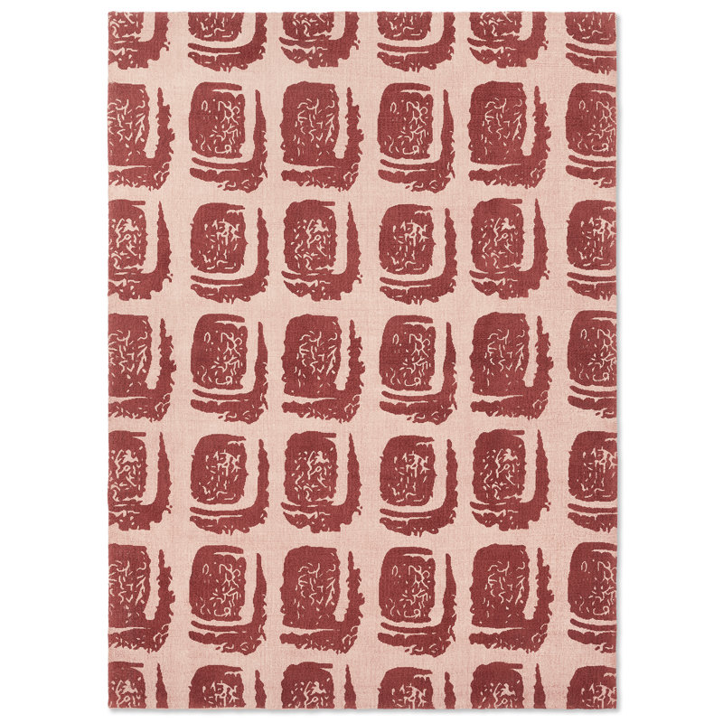 Wool Geometric Area Rug in Red/Pink, 6'7" x 9'2"