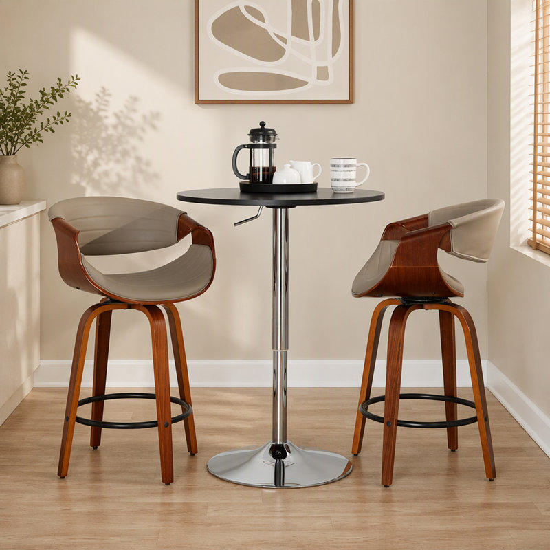 Tabouret de bar pivotant de style moderne du milieu du siècle avec revêtement en similicuir et pieds en bois - Lot de 2