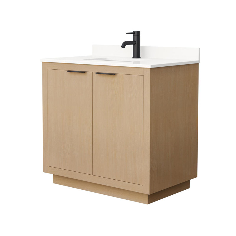 Maroni 36'' Single Bathroom Vanity with Quartz Top, Matte Black, Single, Giotto Quartz