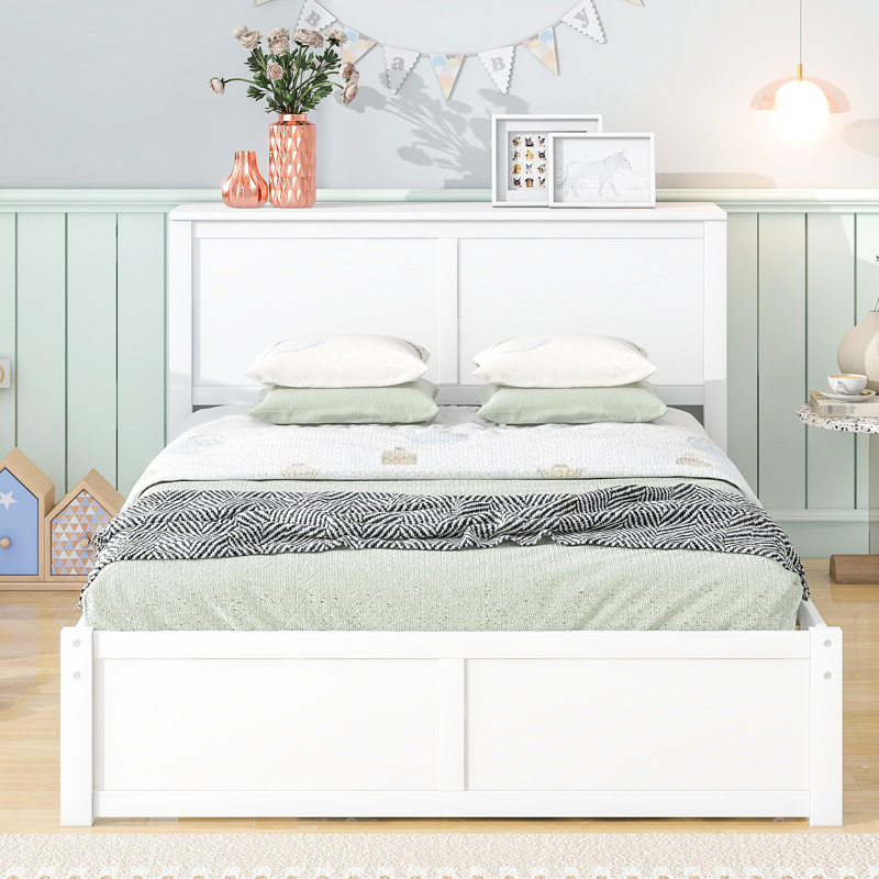Lit de rangement blanc avec étagères et lit gigogne simple en bois massif pour une chambre soignée