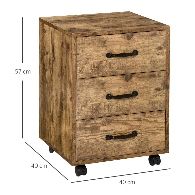 Erve 40cm Wide 3 -Drawer Mobile File Cabinet, Brown