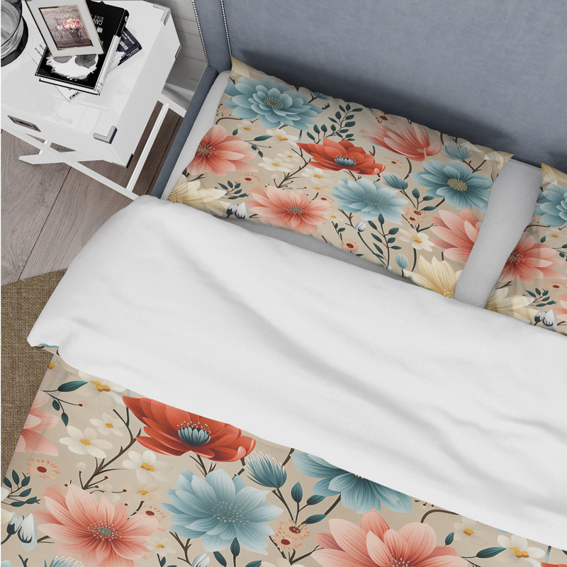 Ensemble de housse de couette Retro Blooms Vibrant Pastel Colors, Housse de couette pour très grand lit et 2 très