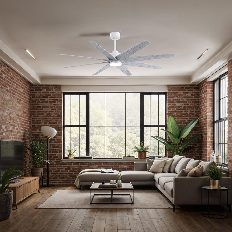 Ariella - Eight Blade Ceiling Fan - Integrated LED - Matte Black Finish - Matte White Blades, Barn Wood Tone, Matte White