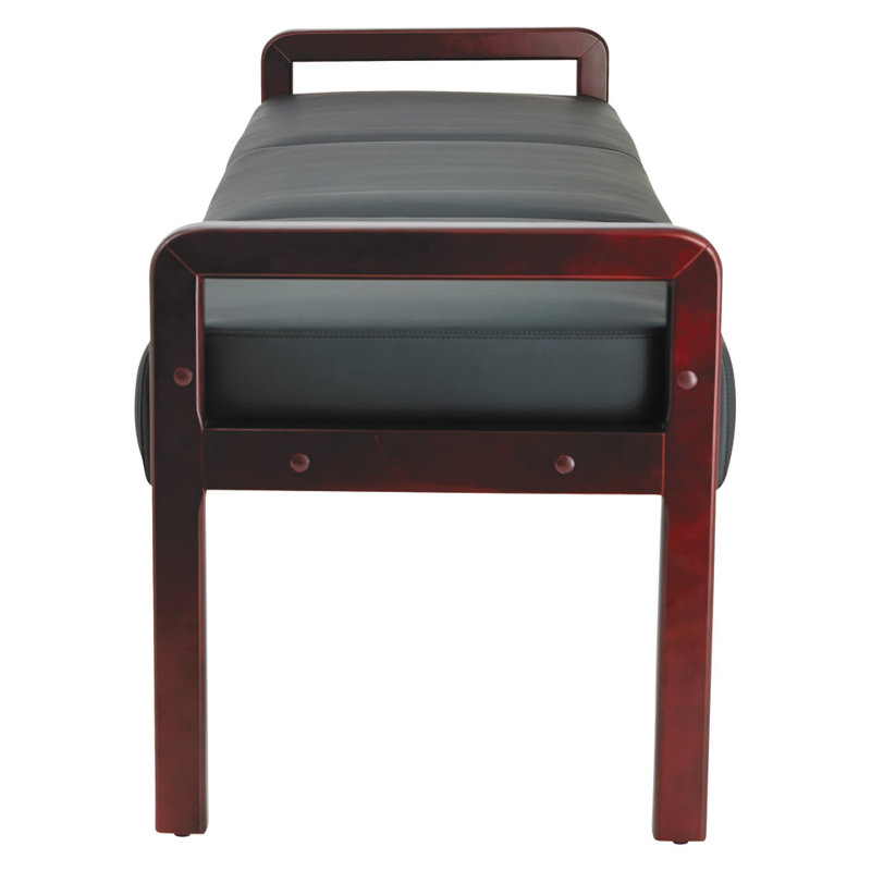 Mahogany Frame Black Leather Padded Reception Bench