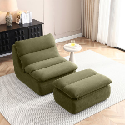 Fauteuil à billes 32 po avec repose-pieds, grande chaise longue pour adultes, canapé rembourré capitonné pour le salon, la chambre à coucher