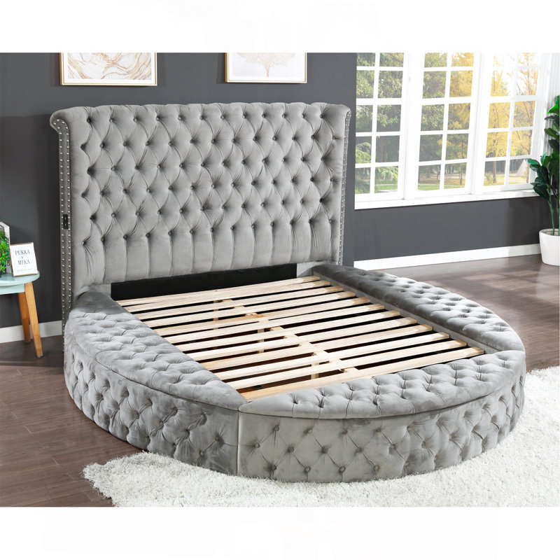 Ensemble de chambre à coucher pour grand lit en tissu d'ameublement capitonné 4 pièces