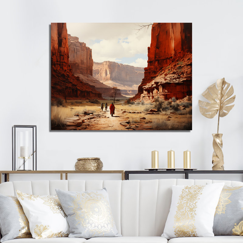 Native Canyon Echoes - Native American Art, reproduction d'art encadrée, H 34 po x l 44 po x P 1,5 po, Toile tendue